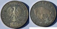 Polen Volksrepublik 100 Zlotych (100 Zloty) Silber H0764 - Büffel Buffalo - Environment Protection Poland -