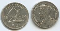 Fidschi One Shilling Silber (1 Shilling) M#5843 - Boot Kanu Outrigger - King George V. 1910-1936 Fiji -