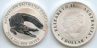 1 Dollar - 1 Unze Silber 2014 P Perth mint Australien G3262 - Australian Saltwater Crocodile Coin 1 Oz Australisches Salzwasserkrokodi Unzirkuier...