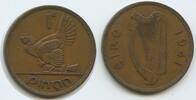 Irland 1 Pingin (One Penny) G6434 - Henne mit Küken Ireland Éire Hen with chicks -