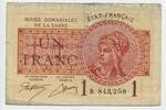 Saarland 1 Franc Banknote GB479 - Minenverwaltung Mines Domaniales de la Sarre -
