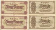 Sudetenland und Niederschlesien 2 x 20 Reichsmark Banknoten Lot GB458 - Fortlauende Nummern - 2 Stück -