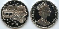 Gibraltar 21 Ecus Silber G4464 - Napoleon - Eurotunnel - Proof - Queen Elizabeth II. -