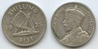 Fidschi One Shilling Silber (1 Shilling) G7553 - Boot Kanu Outrigger - King George V. 1910-1936 Fiji -
