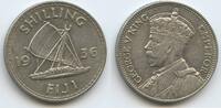 Fidschi-inseln One Shilling Silber (1 Shilling) G7556 - Boot Kanu Outrigger King Georg V. 1910-1936 Fiji -