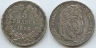 5 Francs Silber 1838 W Lille Frankreich GS249 - Louis-Philippe I. 1830-1848 France Sehr Schön - Vorzüglich