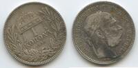 Ungarn Kaiserreich 1 Korona (Krone) Silber G5800 - Kaiser Franz Joseph I. 1848-1916 Hungary -