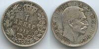 Serbien Königreich 1 Dinar Silber H0088 - Peter I. 1903-1918 King of Serbia -