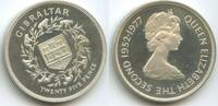 25 Pence Silber 1977 Gibraltar GS958 - Queen s Silver Jubilee Elizabeth II. Fast unzirkuiert, leicht angelaufen