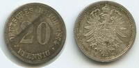 20 Pfennig Silber 1874 D München Deutsches Reich Kaiserreich G10179 - Wilhelm I. 1871-1888 Germany Empire Fast unzirkuiert, tolle Patina