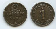Römische Republik Italien Vatikan Ancona 1 Baiocco G1551 - Roman Republic SEHR RAR -