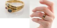 Ringe Vintage Goldring mit Diamant, Saphir und Rubin | 750 / 6,64g / Gr. 55 -