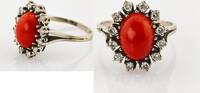 Ringe Weißgoldring mit Korallen-Cabochon und Diamanten | 585 / 5,53g / Gr. 62 -