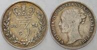 Großbritannien 3 Pence Victoria 1837-1901. -