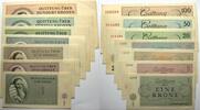 Set von 1,2,5,10,20,50 und 100 Kronen 1.1.1943 Banknoten nach Rosenberg THERESIENSTADT Leicht gebraucht
