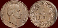 ½ Kreuzer GERMANY - BADEN, GROSHERTOGTUM - FRIEDRICH I, 1852-1907 - Karlsruhe -