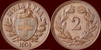  2 Rappen 1904 B SWITSERLAND (SCHWEIZ) - CONFEDERATION -  1904 B, Bern unc 110,00 EUR  + 11,00 EUR frais d'envoi