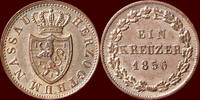  1 Kreuzer 1856 GERMANY - NASSAU, HERZOGTUM - ADOLPH, 1839-1866 - xf- 12,00 EUR  + 9,50 EUR frais d'envoi