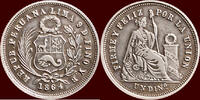 PERU - REPUBLIC - 1 Dinero 1864, Lima -