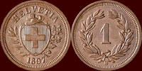 M&uuml;nzen 1 Rappen 1897 B SWITSERLAND (SCHWEIZ) - CONFEDERATION -  1897 B, ... 115,00 EUR  + 11,00 EUR frais d'envoi