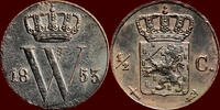 Koninkrijk der Nederlanden &frac12; Cent 1853 NEDERLAND (NETHERLANDS, KINGDOM) ... 125,00 EUR  + 11,00 EUR frais d'envoi