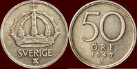 M&uuml;nzen 50 &Ouml;re 1947 TS SWEDEN, KINGDOM - GUSTAV V, 1907-1950 -  1947 TS, ... 4,50 EUR  + 9,50 EUR frais d'envoi