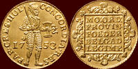 Holland Gouden dukaat NOORDELIJKE NEDERLANDEN (NETHERLANDS) - REPUBLIEK, 1581-1795 - HOLLAND - 1753/52, Dordrecht -