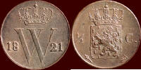 Koninkrijk der Nederlanden &frac12; Cent 1821 NEDERLAND (NETHERLANDS, KINGDOM) ... 210,00 EUR  + 11,00 EUR frais d'envoi