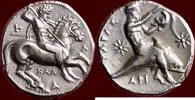 CALABRIA, TARAS (TARENTUM) - AR Nomos or tridrachm, 340-332 BC - MASTERPIECE -