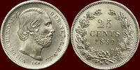 25 Cents 1889 Koninkrijk der Nederlanden NEDERLAND (NETHERLANDS, KINGDOM) - WILLEM III, 1849-1890 - unz prachtexemplaar met de volle stempelglans