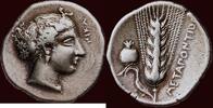  400-350 v. Chr. LUCANIA, METAPONTION - AR Nomos or tridrachm, circa 400... 4250,00 EUR  + 25,00 EUR frais d'envoi