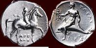 CALABRIA, TARAS - ARETHON, magistrate - AR Nomos of tridrachm, circa 302-280 BC -