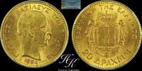 Greece Gold 20 Drachmai 1884 A (King George A ) PCGS MS62 Greece 20 DRACHMAI 1884 PCGS MS 62