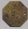 Danish West Indies 2 ibs of ice RAVEN & Co, St. THOMAS coin, good for 2 lbs ICE, Sieg 75, TTB