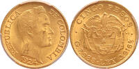 Colombia 5 pesos 1924 Bogota 1924B Colombia PCGS MS 62 Vrijwel st 985,00 EUR  + 15,00 EUR frais d'envoi