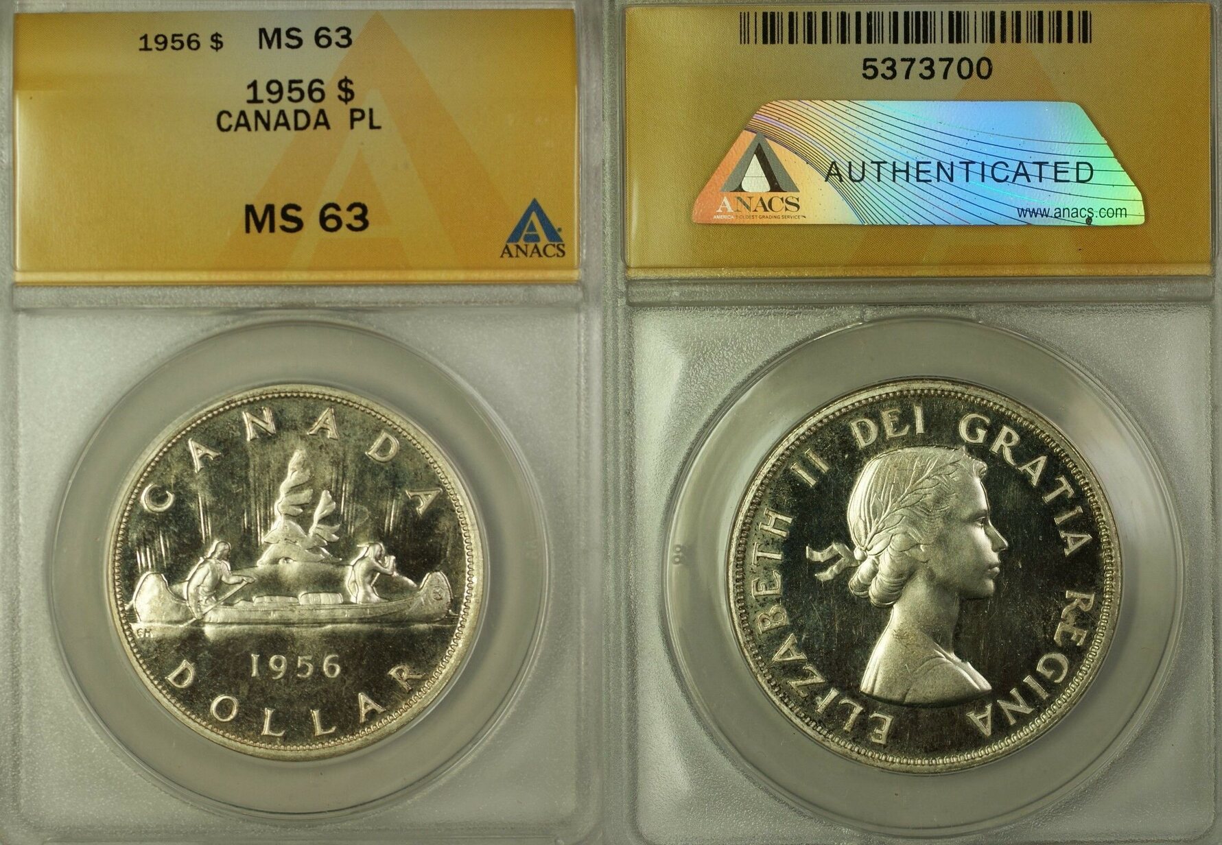 Kanada $1 Coin 1956 Canada Silver Queen Elizabeth II ANACS MS-63