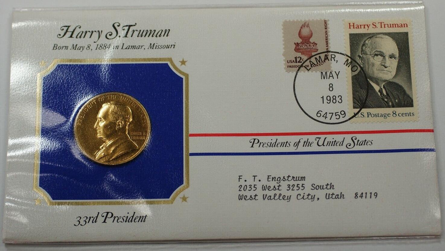 USA Medal Harry S. Truman 24 KT Electroplate Gold Stamps Cover