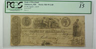 Banknoten 2 1829 $ April 2 $5 Bank of Maryland Baltimore MD PCGS 15 Haxby MD-95-G40 -