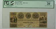 Banknoten 25 Cents May 16th Obsolete Currency Coin Baltimore MD PCGS VF-20 KSG 5.1.6 -