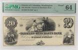 Banknoten 1852 $ $20 Farmers & Merchants Bank Washington DC PMG PR 64 Choice UNC RRR -