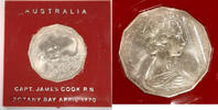 World Coins 1970 Australia 50 Cents Coin Commem Capt. Cook-KM#69 BU in Holder -