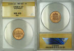 European Coins 1938-H Guernsey 1D Double Copper Coin ANACS MS-65 RB Red-Brown Gem BU -