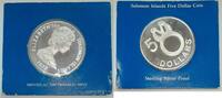 World Coins 1977 5 Dollars Solomon Islands Proof Silver Coin in Franklin Mint Packaging -