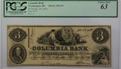 Banknoten Columbia Bank $3 Obsolete Currency Haxby 195-G4 Washington DC PCGS 63 -