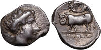 Kampanien, NOLA (~400-385 BCE) AR Nomos/Didrachme Nymphen-Kopf. Stier mit Menschenkopf. SEHR SELTEN! Top-Stück! -