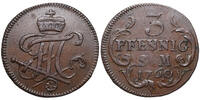 Johann Friedrich Karl von Ostein (1743-1763) 3 Pfennig MAINZ. Gekröntes Monogramm -