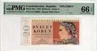 CZECHOSLOVAKIA 20 KORUN 1949 SPECIMEN PMG 66 EPQ 110,00 EUR  + 15,00 EUR frais d'envoi