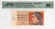 CZECHOSLOVAKIA 20 KORUN 1949 SPECIMEN PMG 66 EPQ 110,00 EUR  + 15,00 EUR frais d'envoi