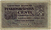LITHUANIA 50 CENTU 1922 VERY RARE VF+ 350,00 EUR250,00 EUR  + 15,00 EUR frais d'envoi