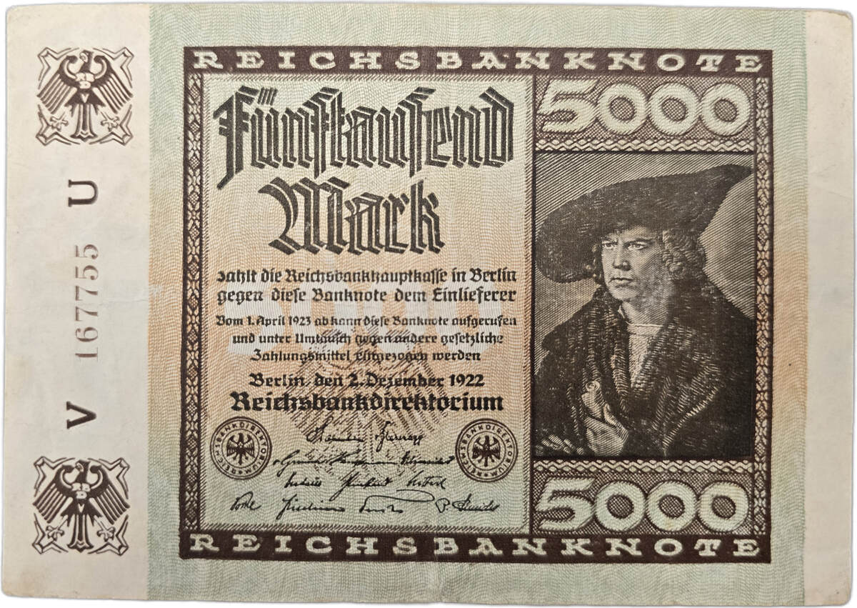 Deutschland Reichsschuldenverwaltung 5000 Mark 02.12.1922 KN